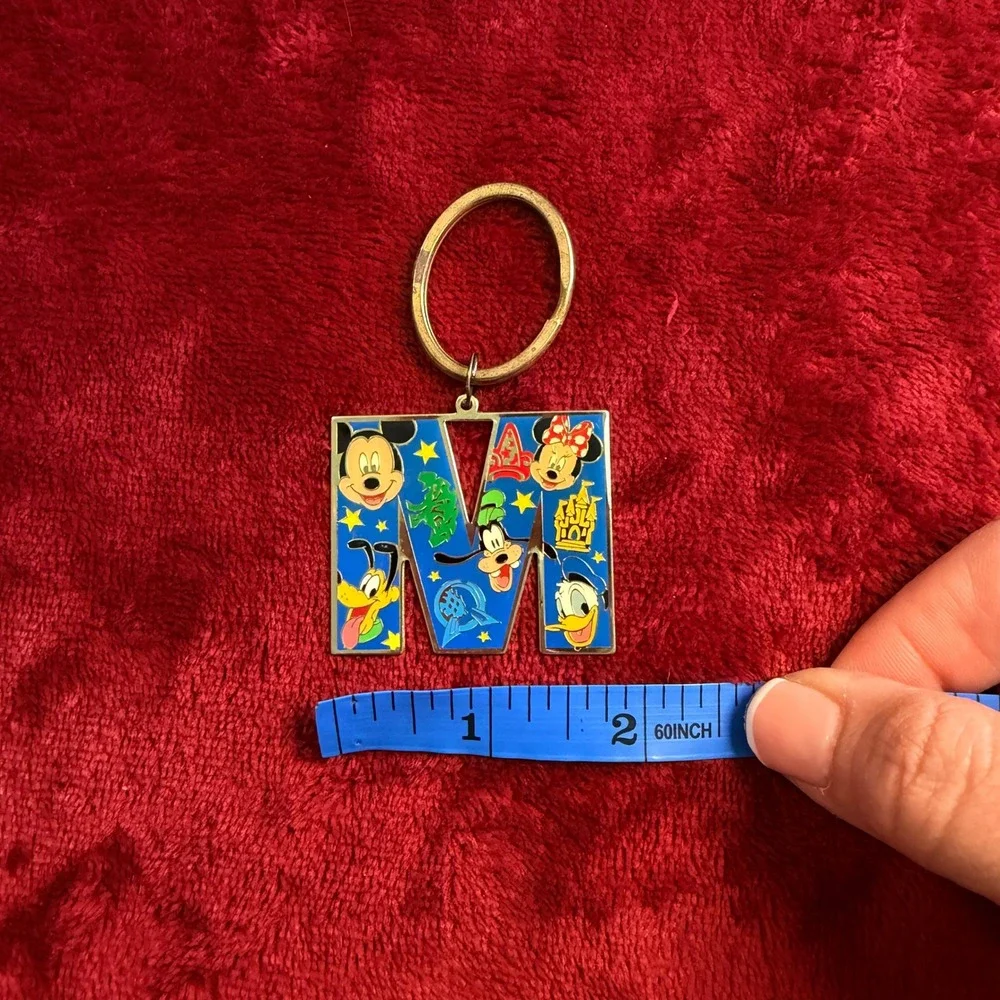Disney Mickey Mouse Friends Letter M Keychain Blue Enamel Gold Tone Metal Charm